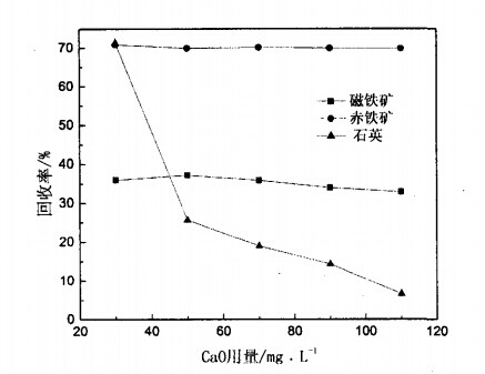 CaO用量對(duì)磁鐵礦、赤鐵礦及石英可浮性的影響